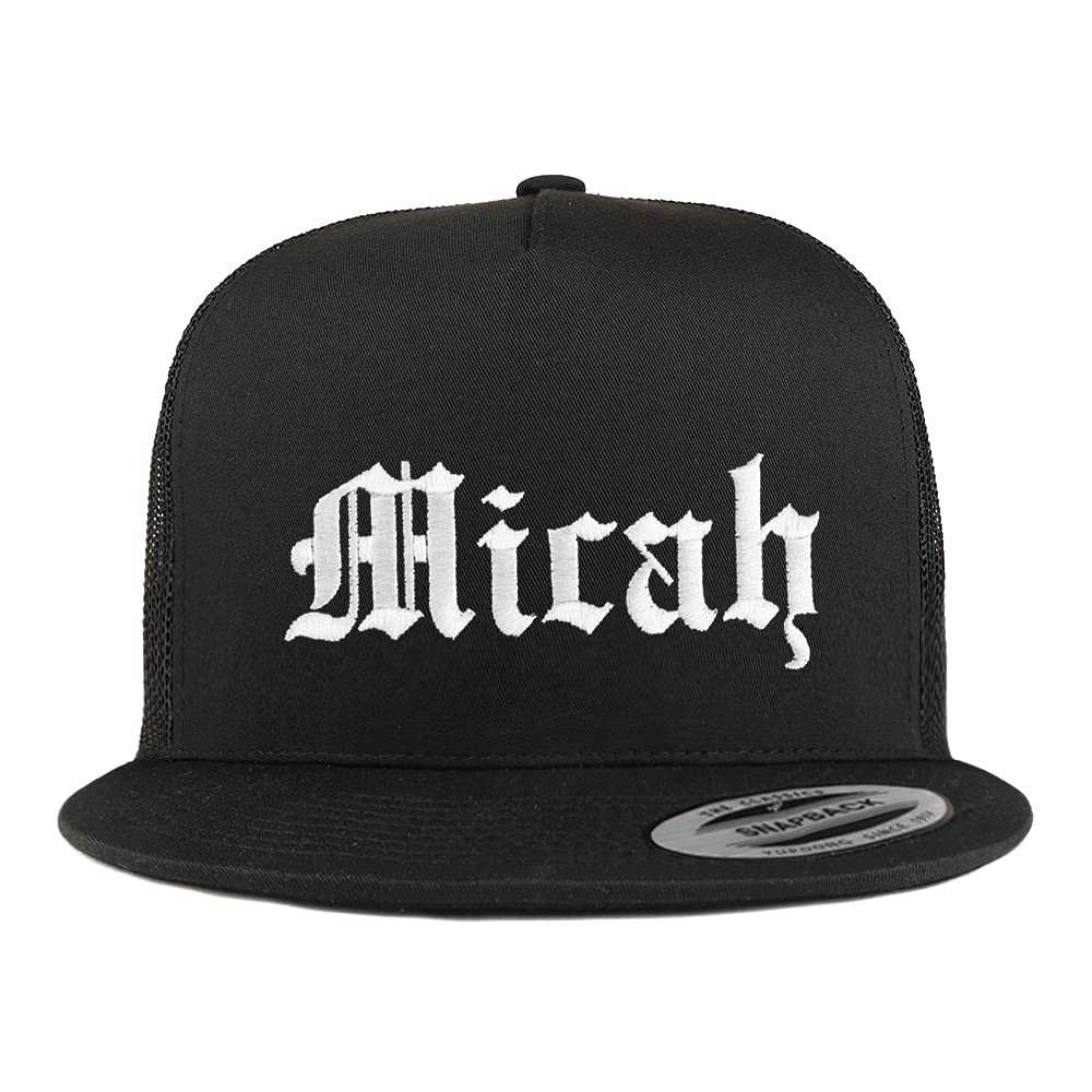 Trendy Apparel Shop Micah Old English 5 Panel Flatbill Trucker Cap