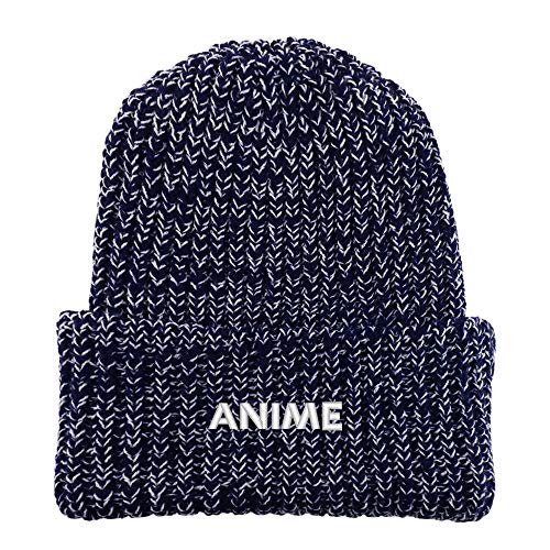 Trendy Apparel Shop Anime Embroidered Long Cuffed Thick Ribbed Knit Beanie