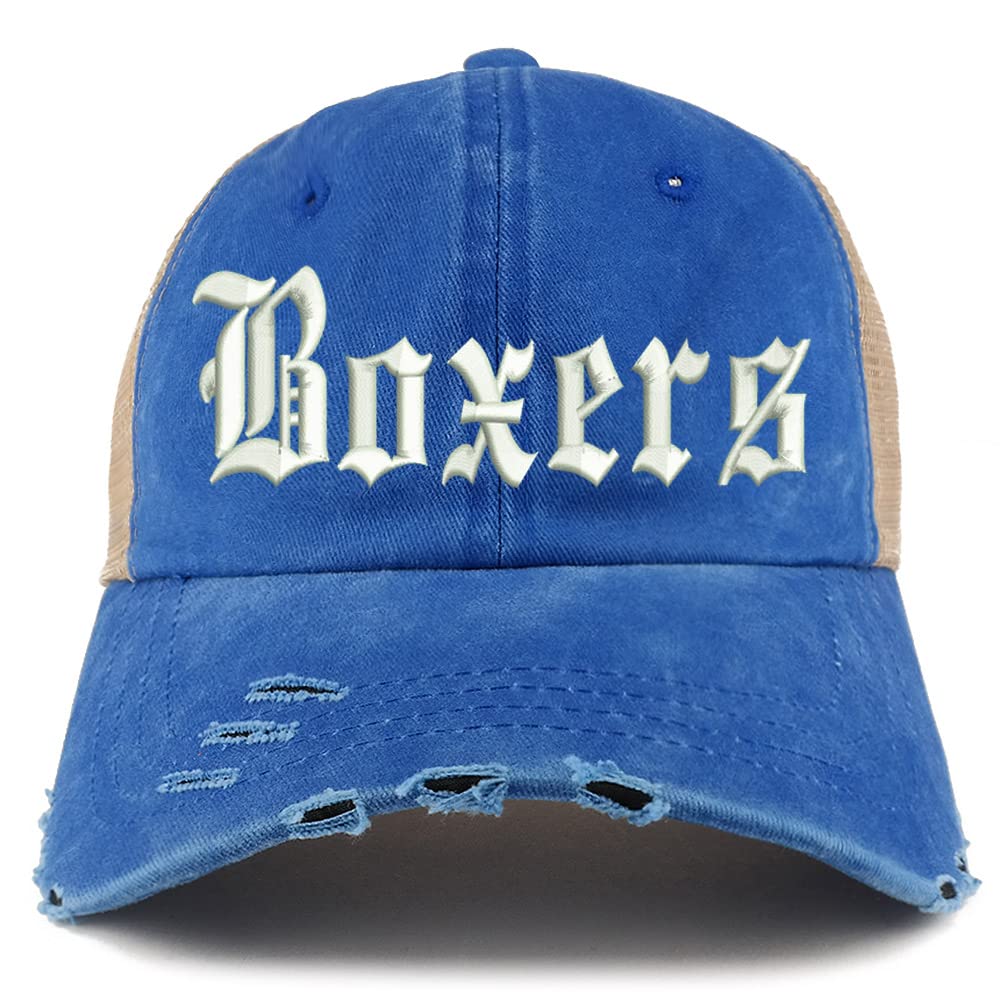 Trendy Apparel Shop Old English Boxers Frayed Bill Trucker Mesh Back Cap