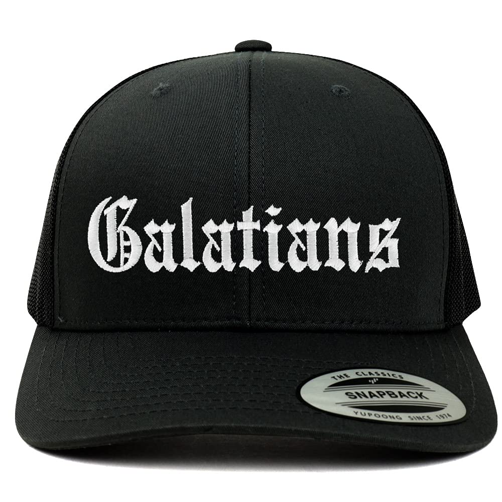 Trendy Apparel Shop Galatians Old English 6 Panel Trucker Mesh Cap