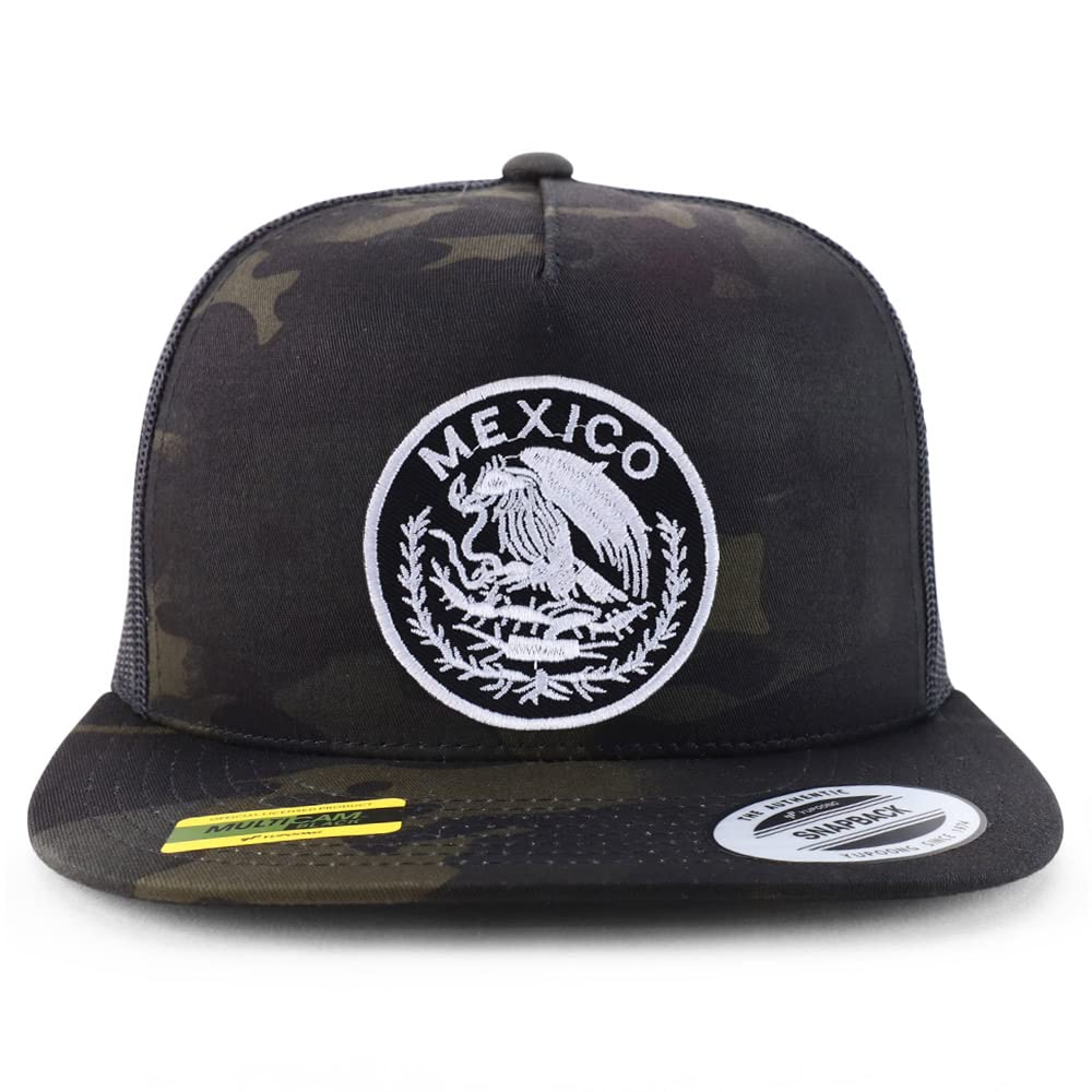 Trendy Apparel Shop Circular Mexico Patch 5 Panel Flatbill Trucker Cap