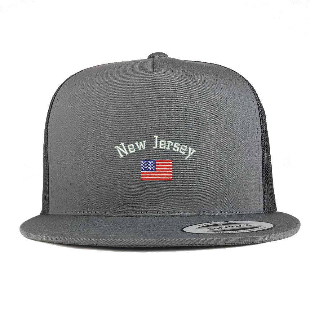 Trendy Apparel Shop New Jersey USA Flag 5 Panel Flatbill Trucker Cap