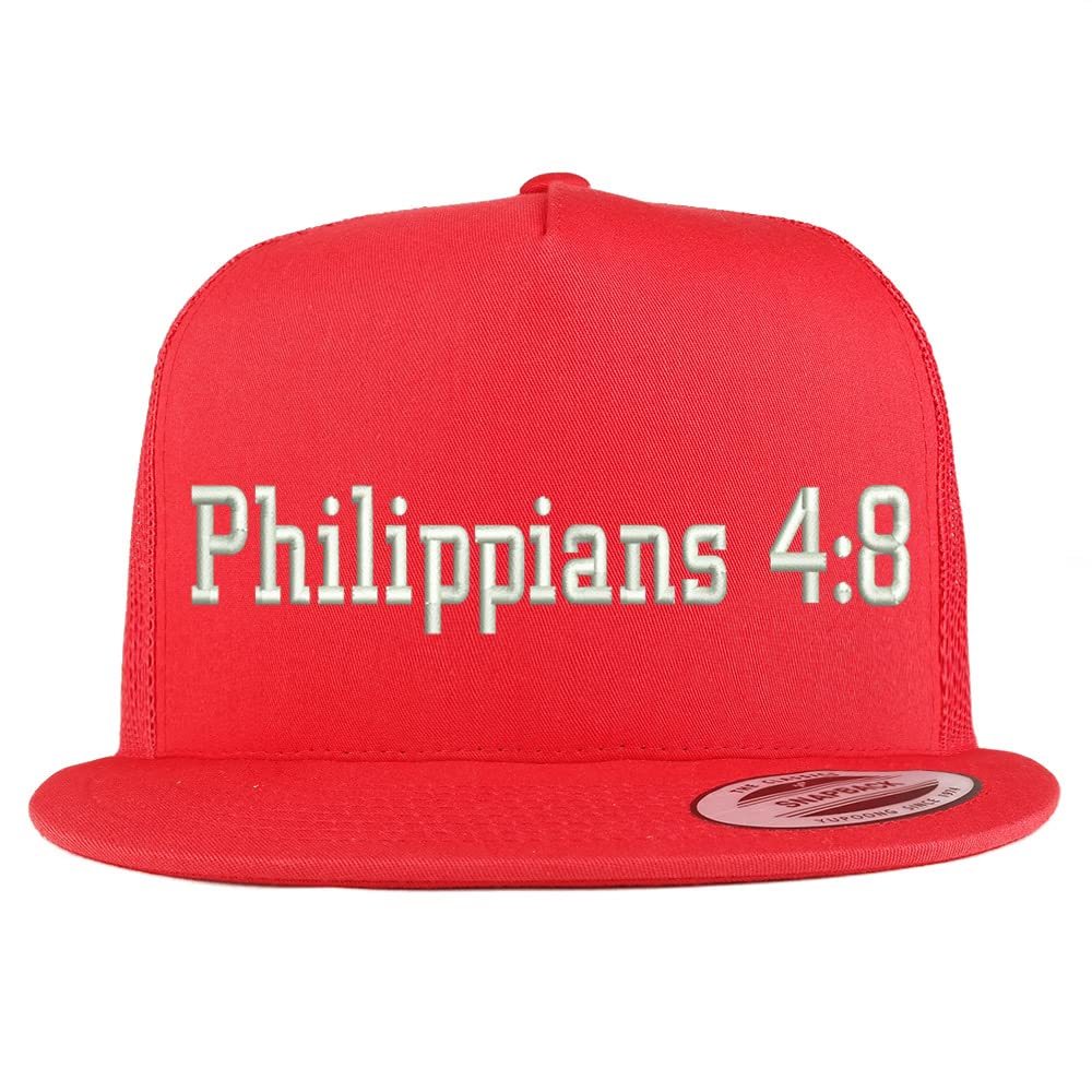 Trendy Apparel Shop Philippians 4:8 5 Panel Flatbill Trucker Cap