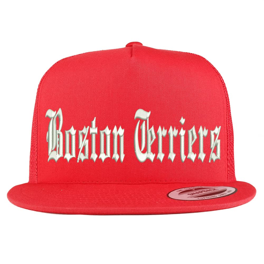 Trendy Apparel Shop Old English Boston Terriers 5 Panel Flatbill Trucker Cap
