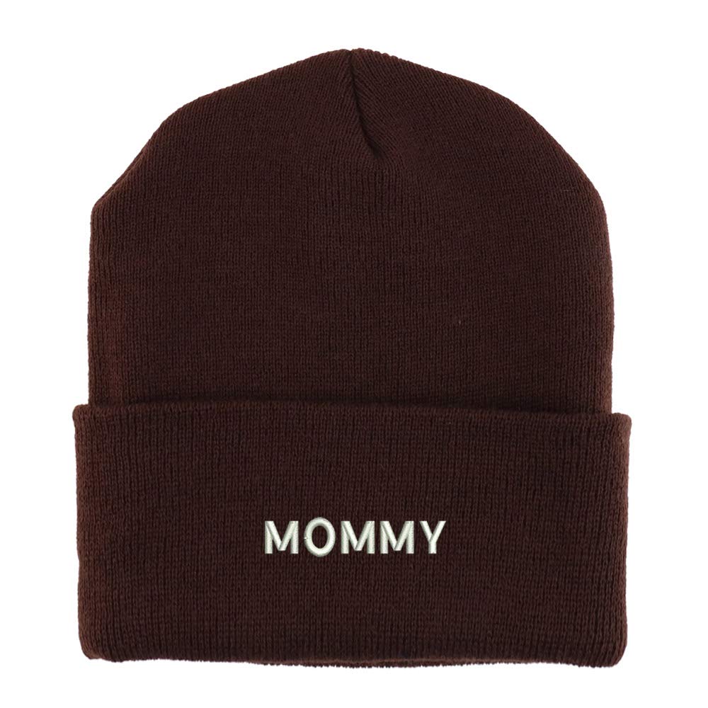 Trendy Apparel Shop Mommy Embroidered Made in USA Cuff Folded Acylic Knit Winter Beanie Hat