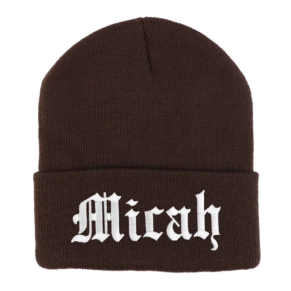 Trendy Apparel Shop Micah Old English Embroidered Long Cuff Beanie