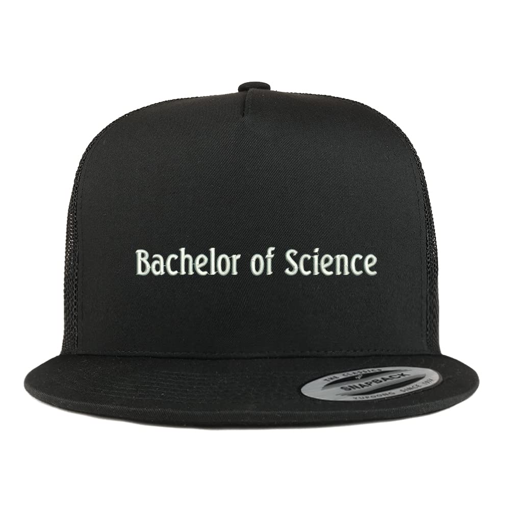 Trendy Apparel Shop Bachelor of Science Embroidered 5 Panel Flatbill Trucker Cap