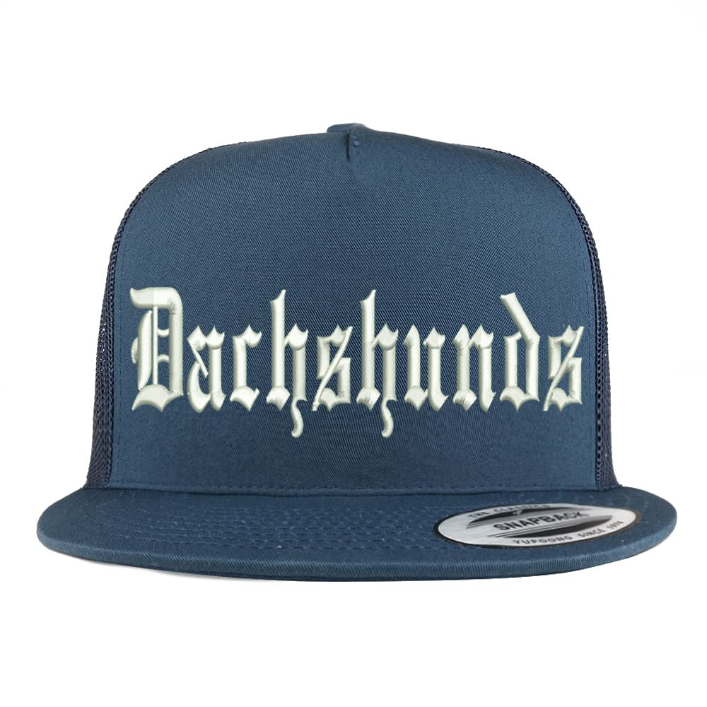 Trendy Apparel Shop Old English Dachshunds 5 Panel Flatbill Trucker Cap