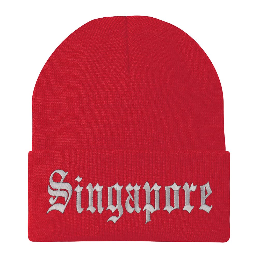 Trendy Apparel Shop Singapore Old English Embroidered Long Cuff Beanie