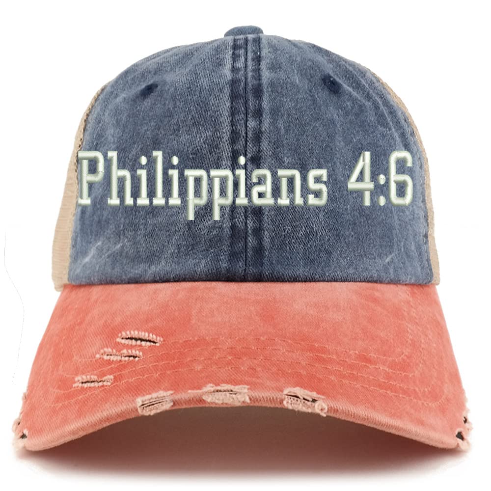 Trendy Apparel Shop Philippians 4:6 Frayed Bill Trucker Mesh Back Cap