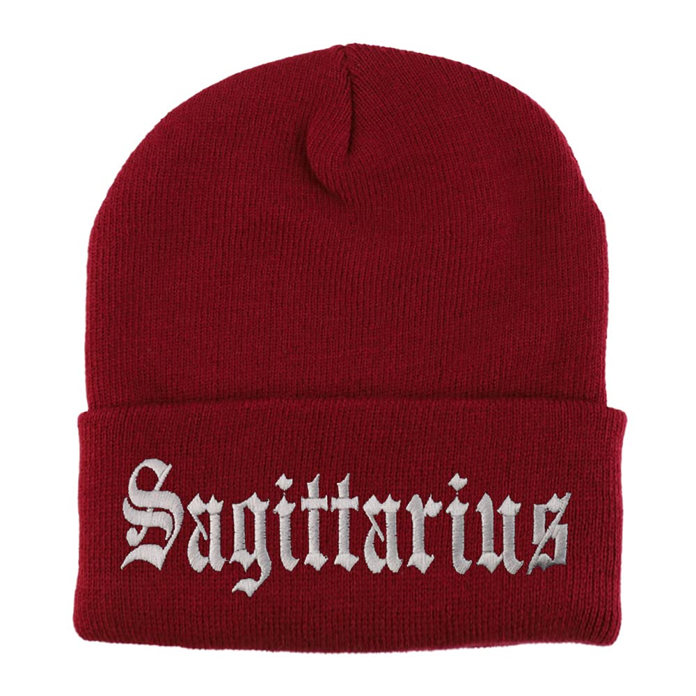 Trendy Apparel Shop Sagittarius Old English Embroidered Long Cuff Beanie