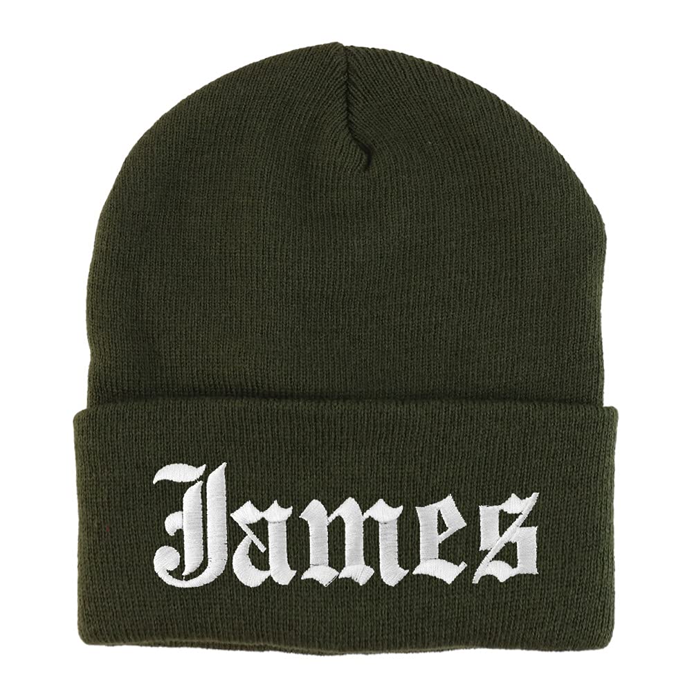Trendy Apparel Shop James Old English Embroidered Long Cuff Beanie