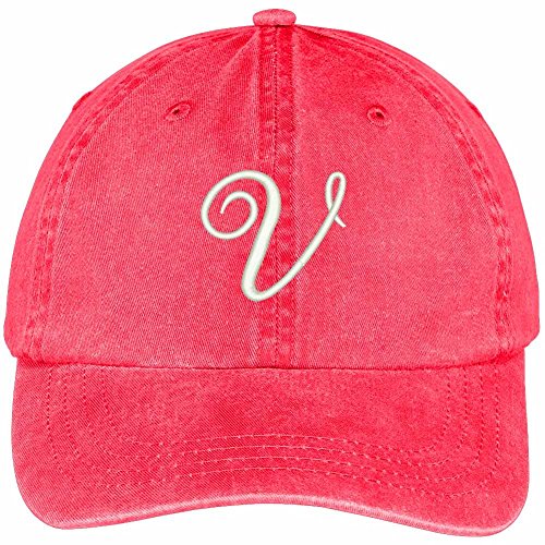 Trendy Apparel Shop Letter V Script Monogram Font Embroidered Washed Cotton Cap