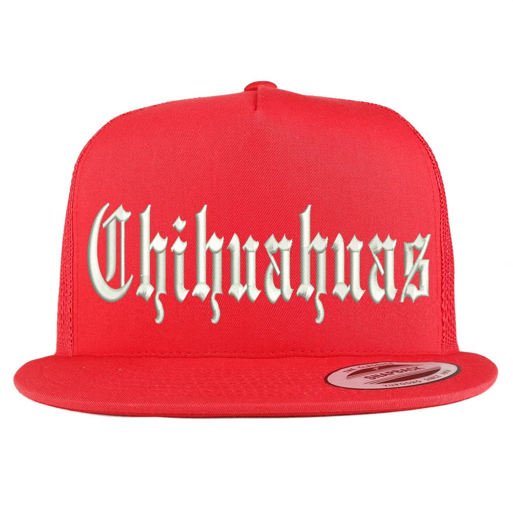 Trendy Apparel Shop Old English Chihuahuas 5 Panel Flatbill Trucker Cap