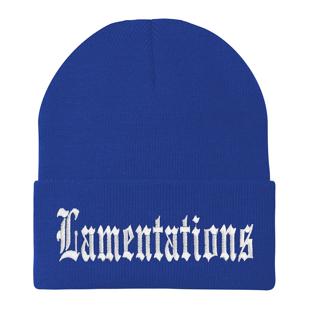 Trendy Apparel Shop Lamentations Old English Embroidered Long Cuff Beanie