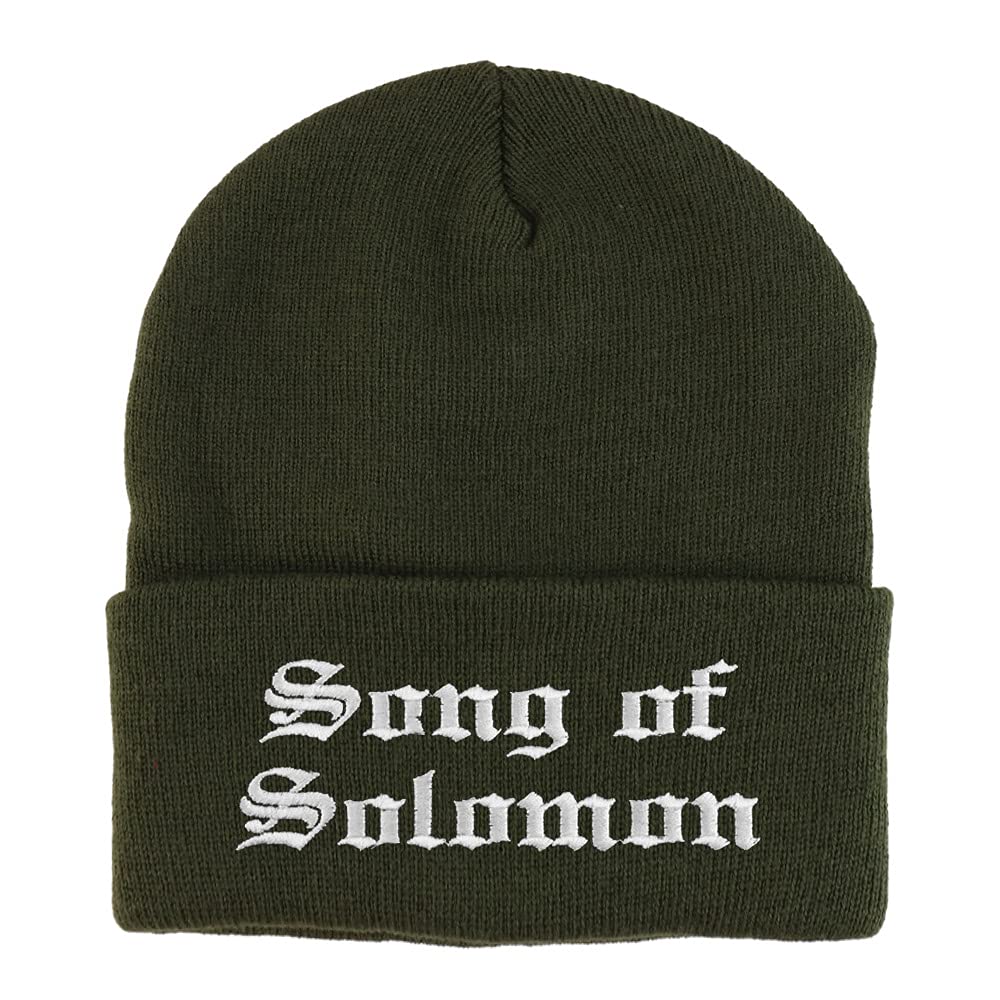 Trendy Apparel Shop Song of Solomon Old English Embroidered Long Cuff Beanie
