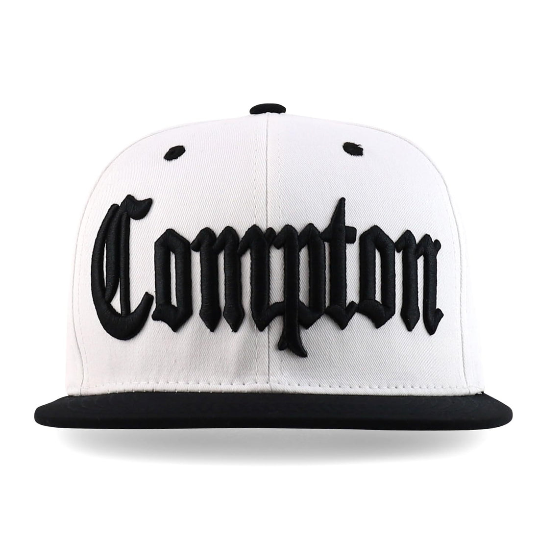 Trendy Apparel Shop 3D Compton Old English Font Embroidered Flat Bill Snapback Cap