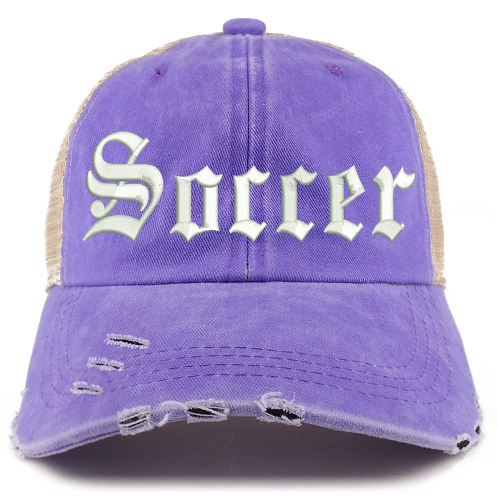Trendy Apparel Shop Old English Soccer Frayed Bill Trucker Mesh Back Cap
