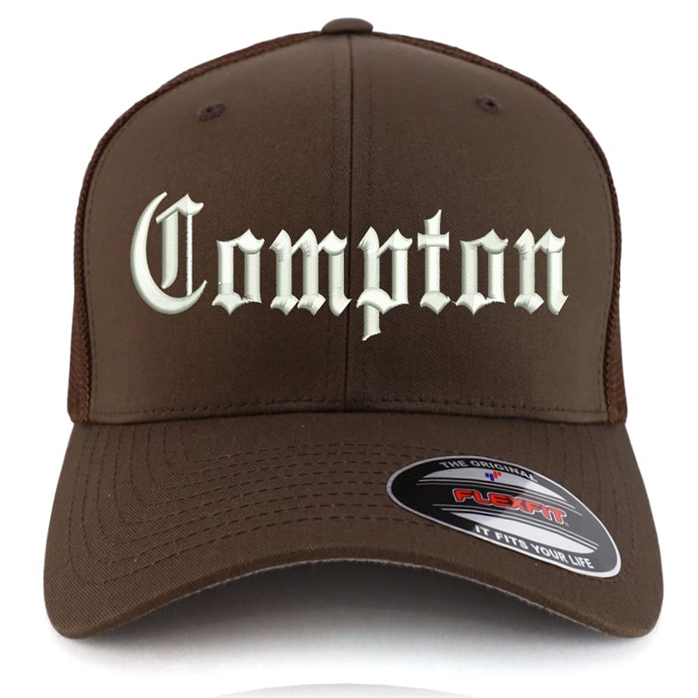Trendy Apparel Shop Oversized XXL Compton City Old English Embroiderd Structured Fitted Trucker Mesh Cap