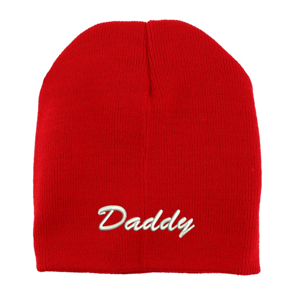 Trendy Apparel Shop Daddy Script Font Embroidered Made in USA Short Acrylic Knit Winter Beanie Hat