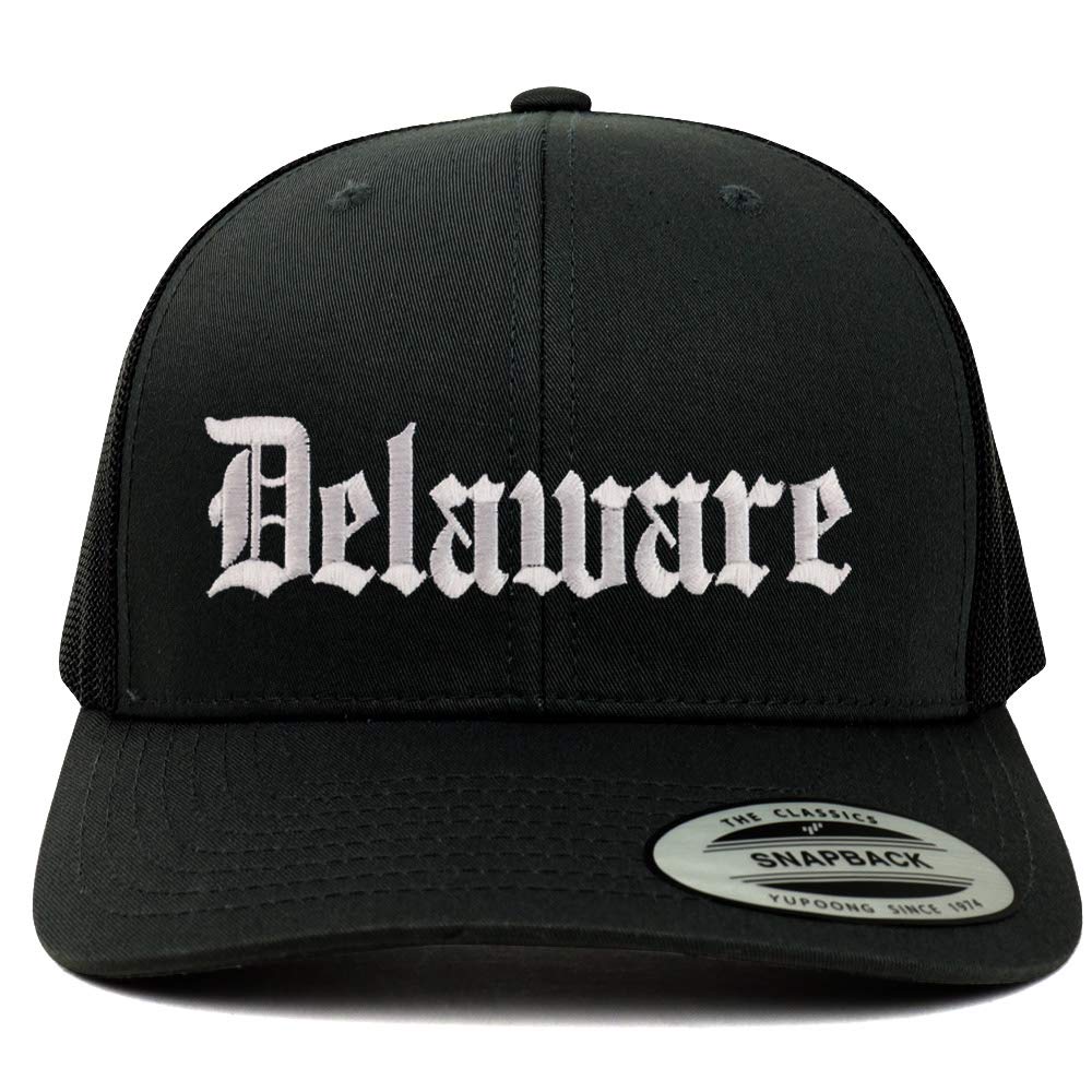Trendy Apparel Shop Delaware State Old English 6 Panel Trucker Mesh Cap