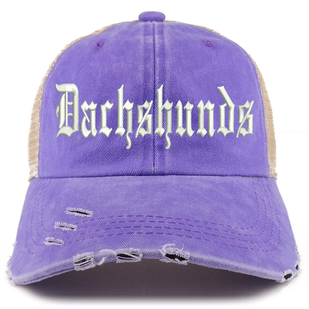 Trendy Apparel Shop Old English Dachshunds Frayed Bill Trucker Mesh Back Cap
