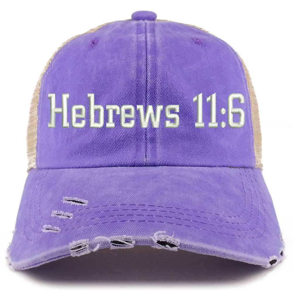 Trendy Apparel Shop Hebrew 11:6 Frayed Bill Trucker Mesh Back Cap