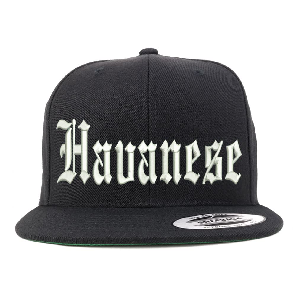 Trendy Apparel Shop Old English Havanese Embroidered Flatbill Snapback