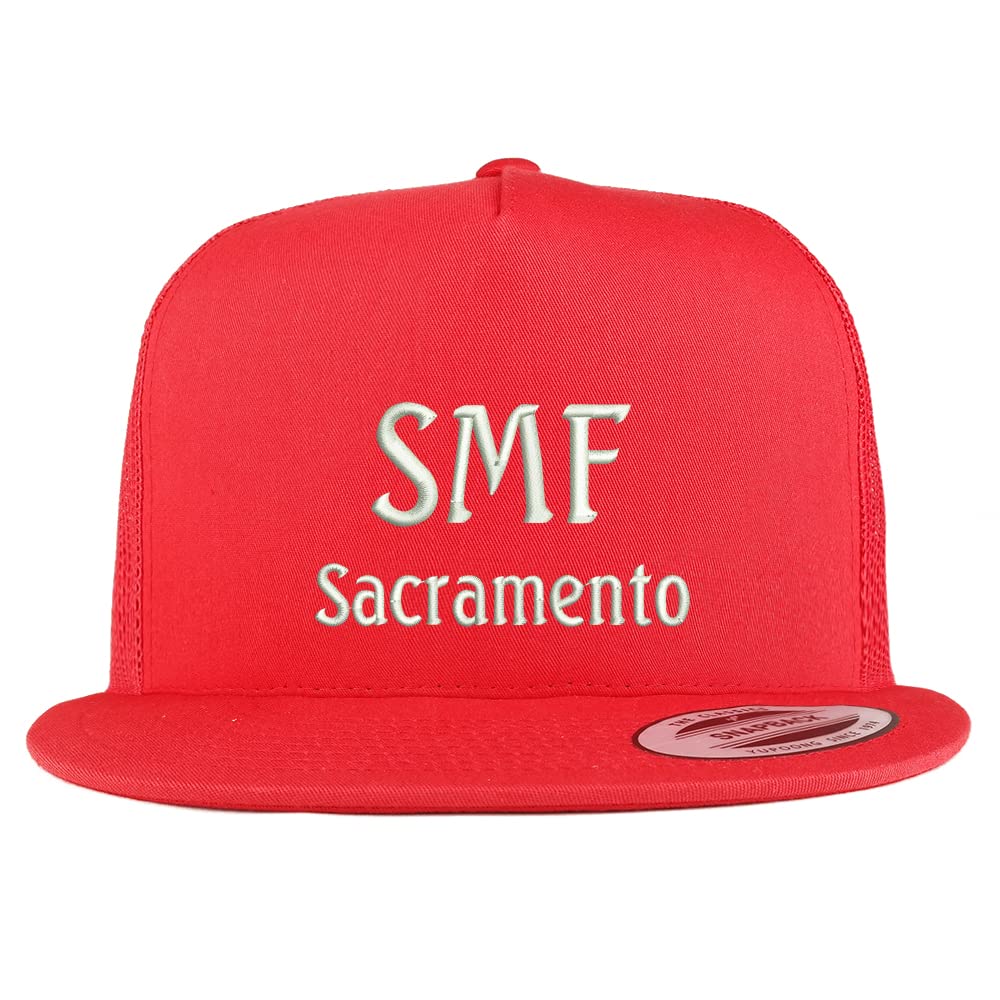 Trendy Apparel Shop SMF Sacramento Embroidered 5 Panel Flatbill Trucker Cap