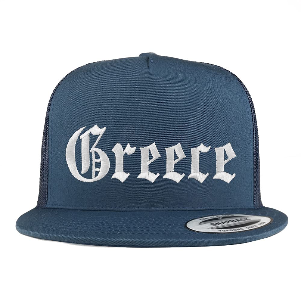 Trendy Apparel Shop Greece Old English 5 Panel Flatbill Trucker Cap