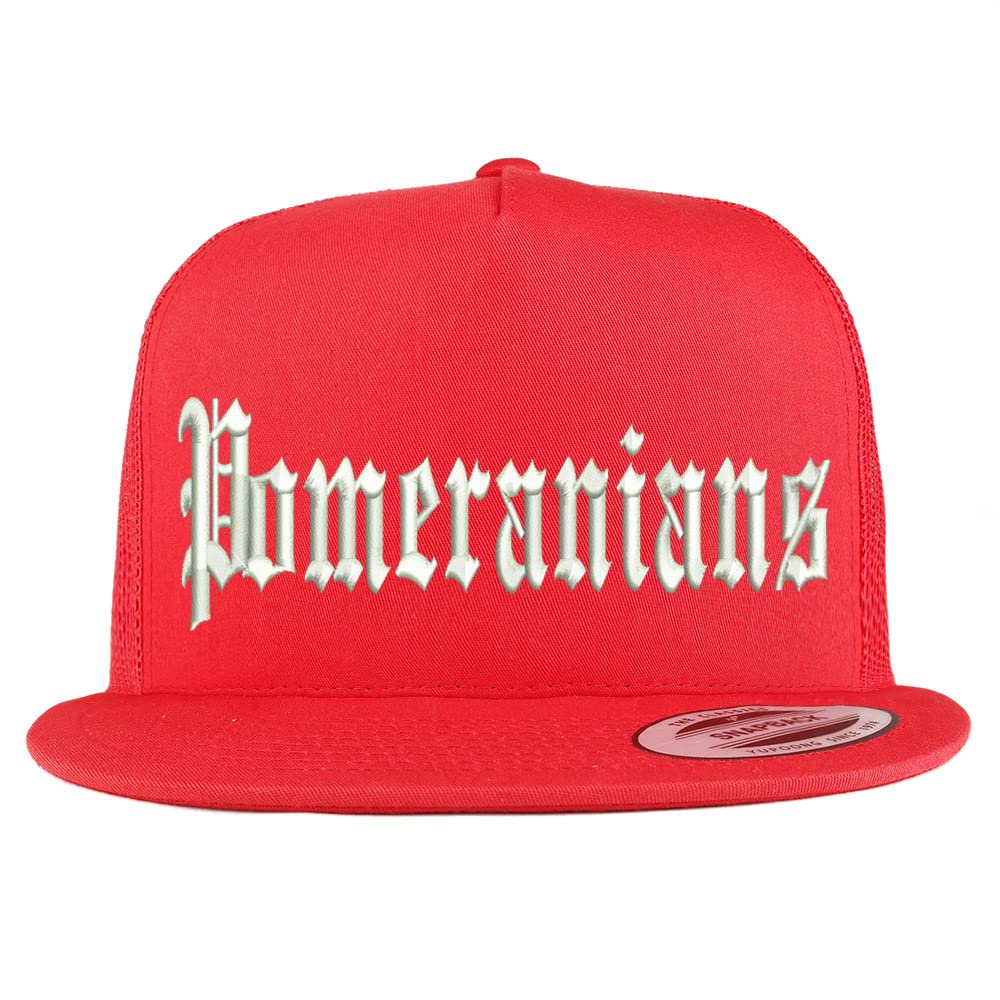 Trendy Apparel Shop Old English Pomeranians 5 Panel Flatbill Trucker Cap
