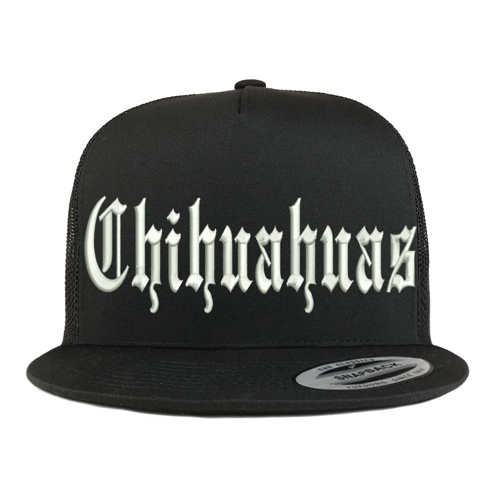 Trendy Apparel Shop Old English Chihuahuas 5 Panel Flatbill Trucker Cap