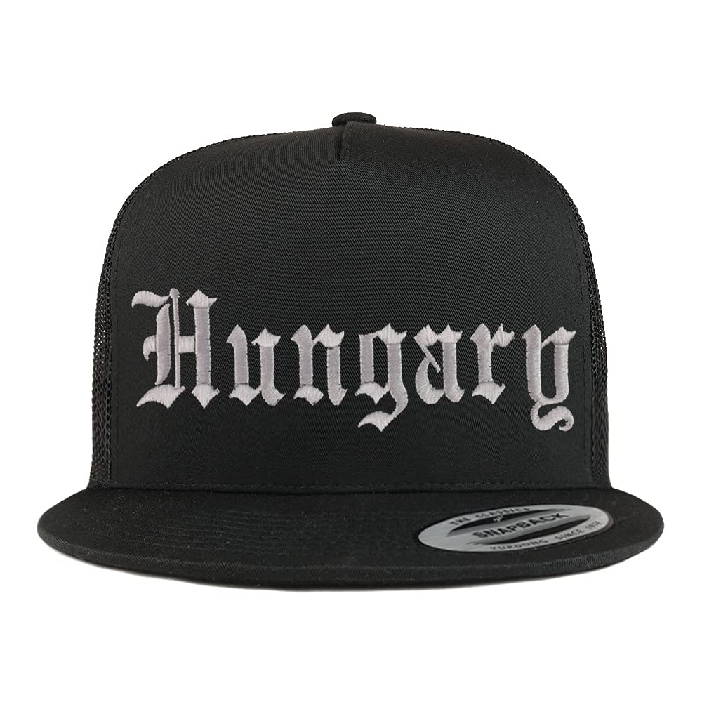 Trendy Apparel Shop Hungary Old English 5 Panel Flatbill Trucker Cap