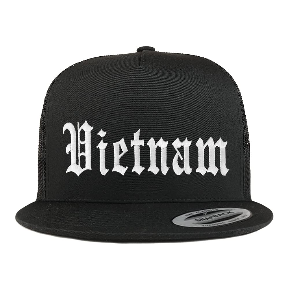Trendy Apparel Shop Vietnam Old English 5 Panel Flatbill Trucker Cap