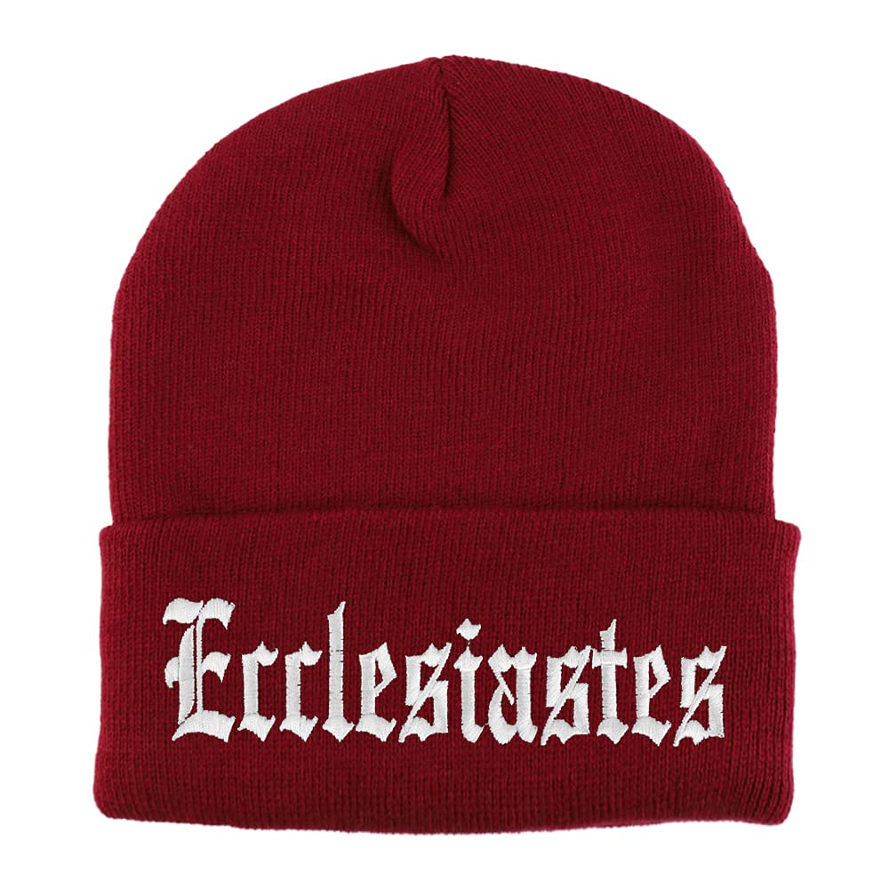 Trendy Apparel Shop Ecclesiastes Old English Embroidered Long Cuff Beanie