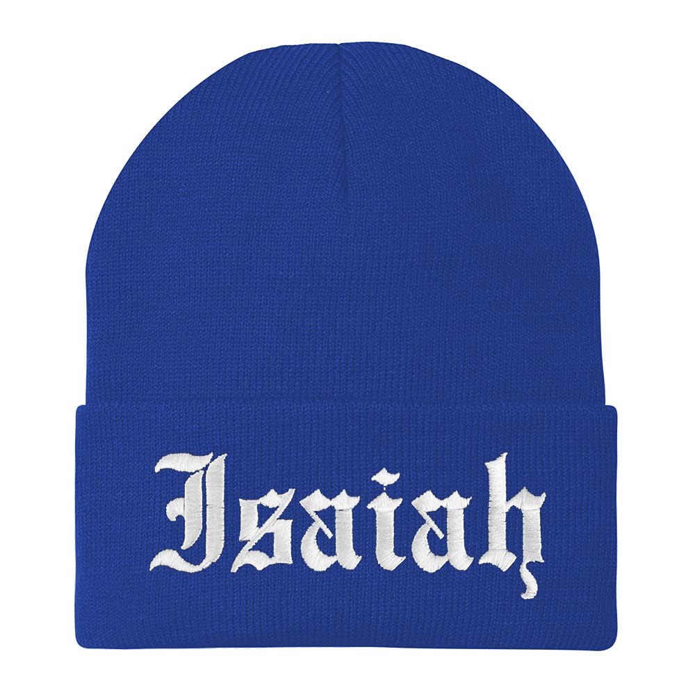 Trendy Apparel Shop Isaiah Old English Embroidered Long Cuff Beanie