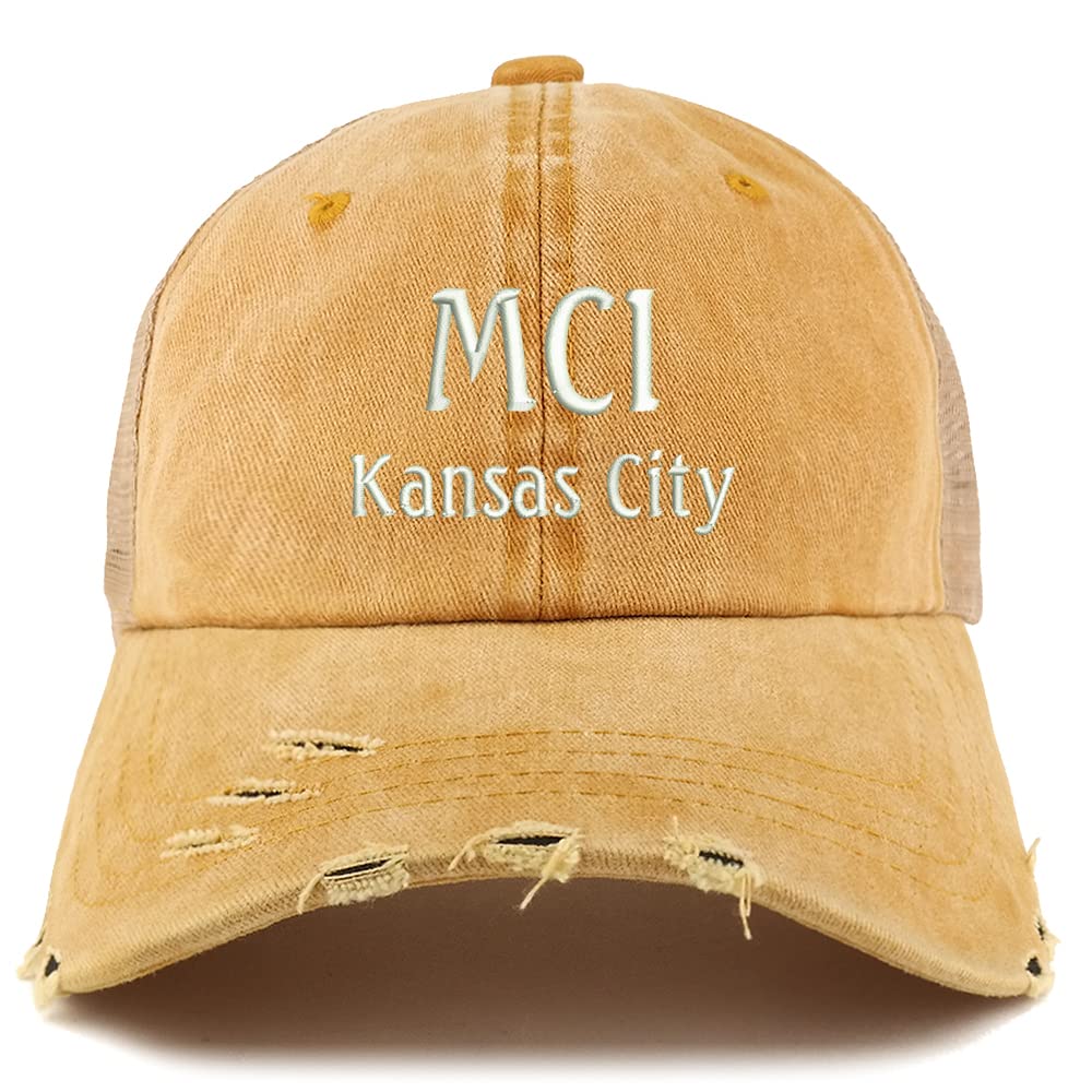 Trendy Apparel Shop MCL Kansas City Embroidered Frayed Bill Trucker Mesh Back Cap