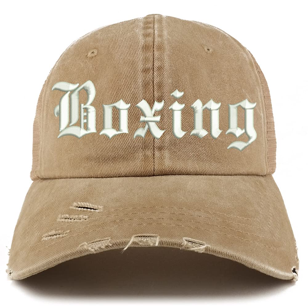 Trendy Apparel Shop Old English Boxing Frayed Bill Trucker Mesh Back Cap