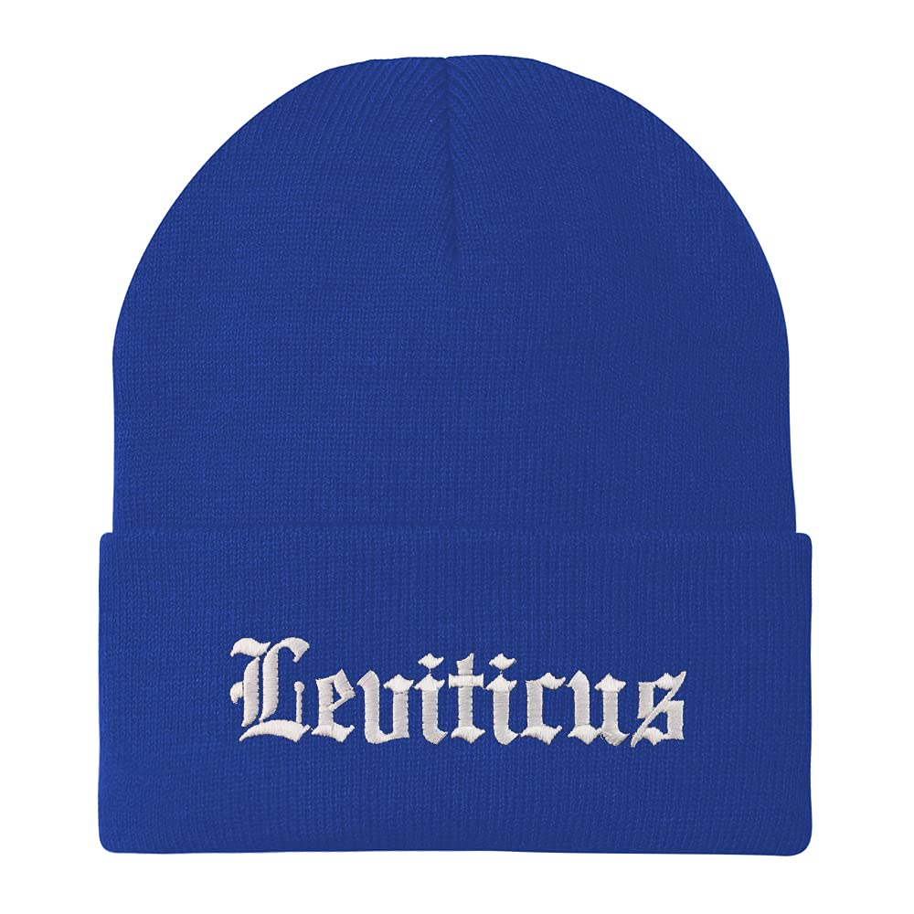 Trendy Apparel Shop Leviticus Old English Embroidered Long Cuff Beanie