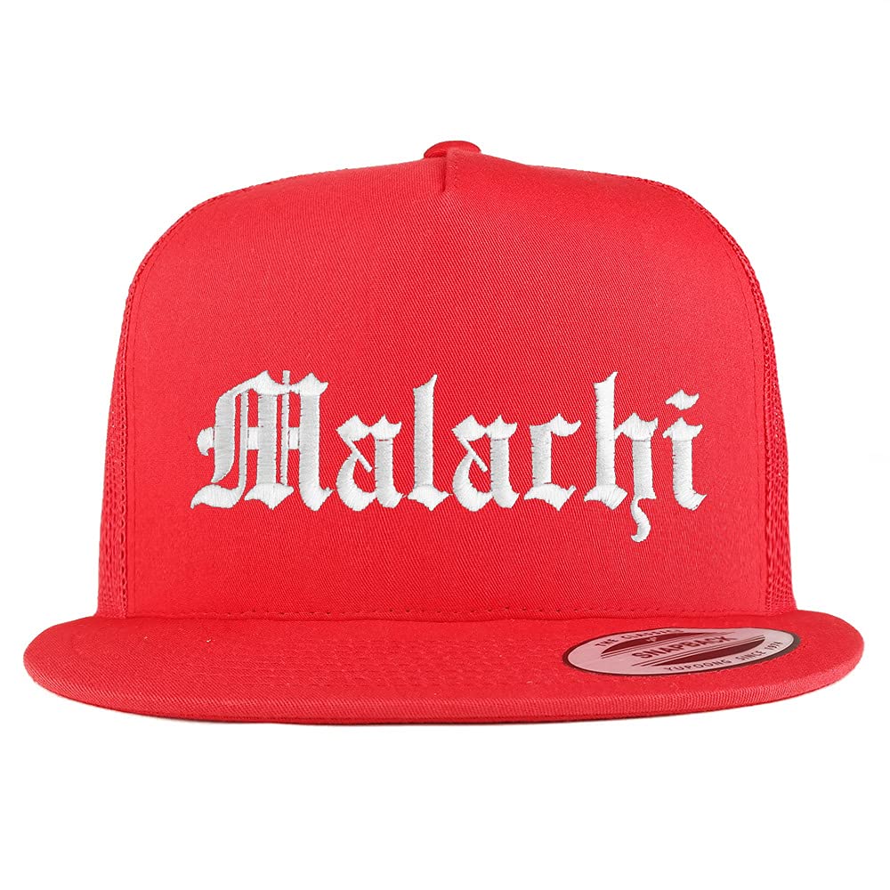 Trendy Apparel Shop Malachi Old English 5 Panel Flatbill Trucker Cap