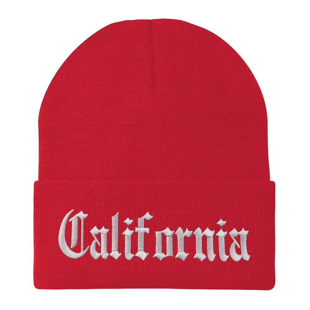Trendy Apparel Shop California State Old English Embroidered Long Cuff Beanie