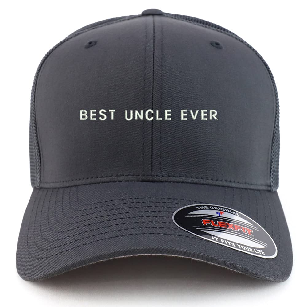 Trendy Apparel Shop Oversized XXL Best Uncle Ever One Line Embroiderd Structured Fitted Trucker Mesh Cap