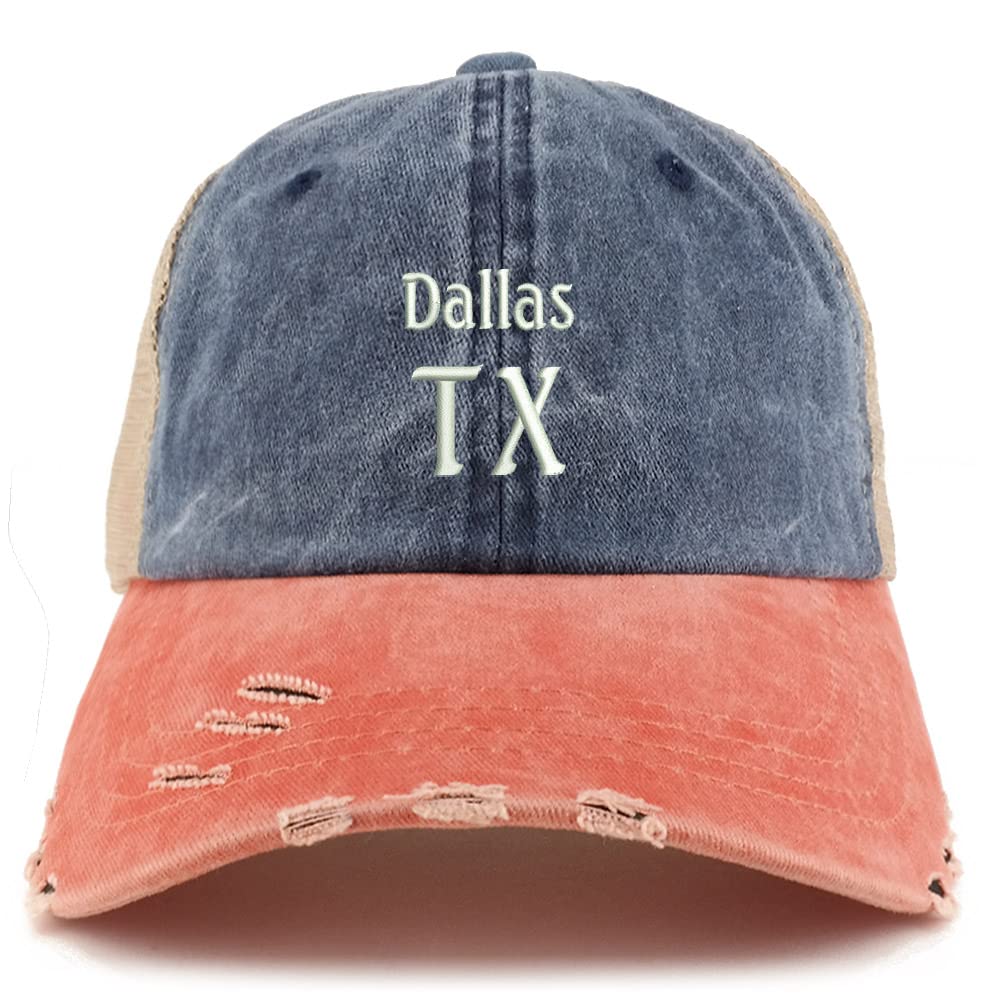 Trendy Apparel Shop Dallas TX Embroidered Frayed Bill Trucker Mesh Back Cap