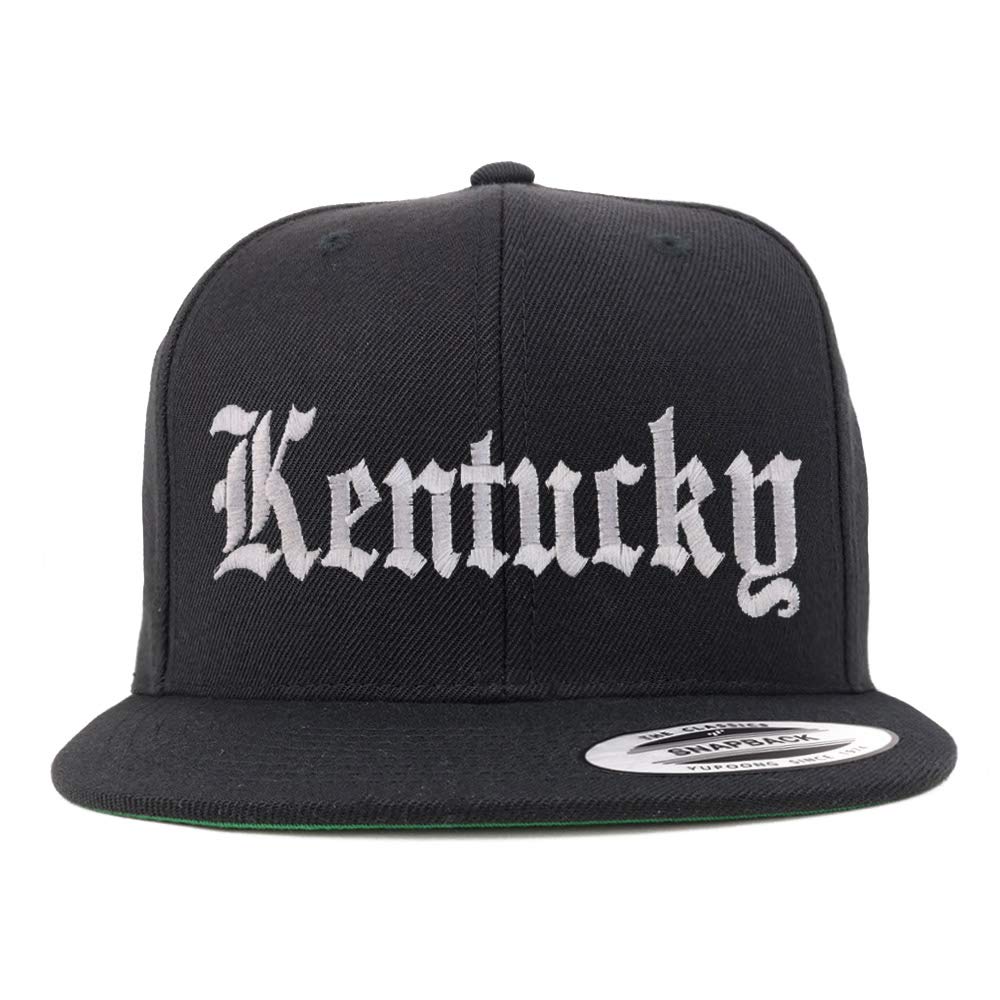 Trendy Apparel Shop Kenturky State Old English Embroidered Flatbill Snapback