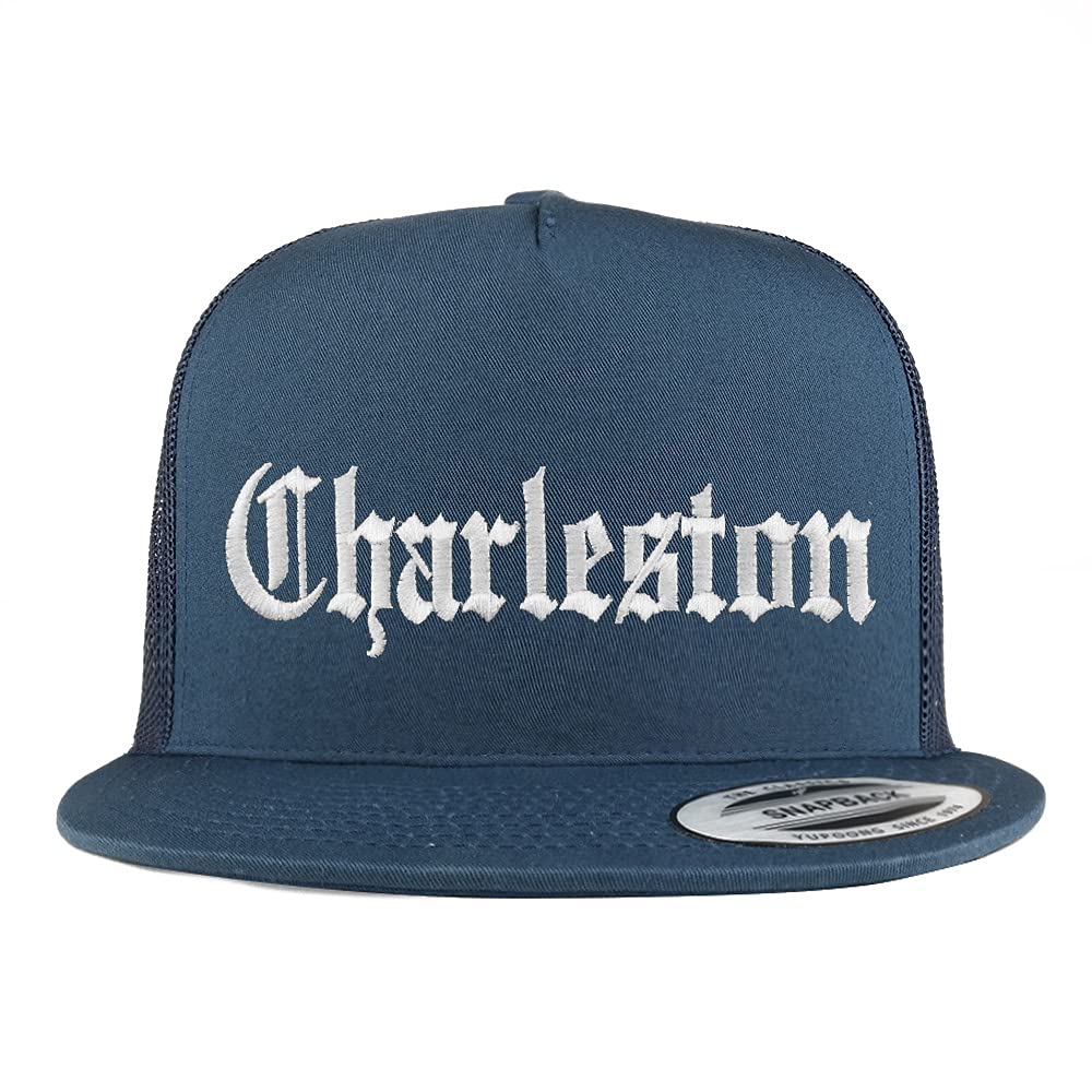 Trendy Apparel Shop Charleston Old English 5 Panel Flatbill Trucker Cap