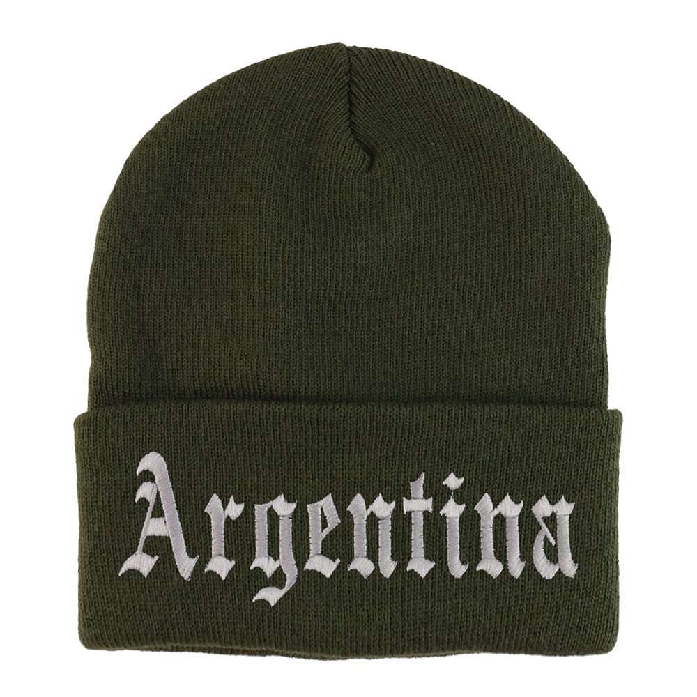 Trendy Apparel Shop Argentina Old English Embroidered Long Cuff Beanie