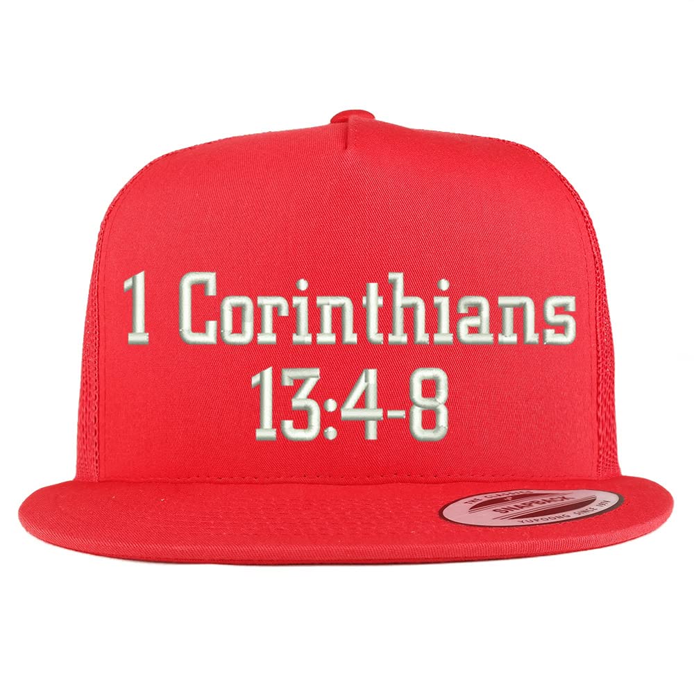 Trendy Apparel Shop 1 Corinthians 13:4-8 5 Panel Flatbill Trucker Cap