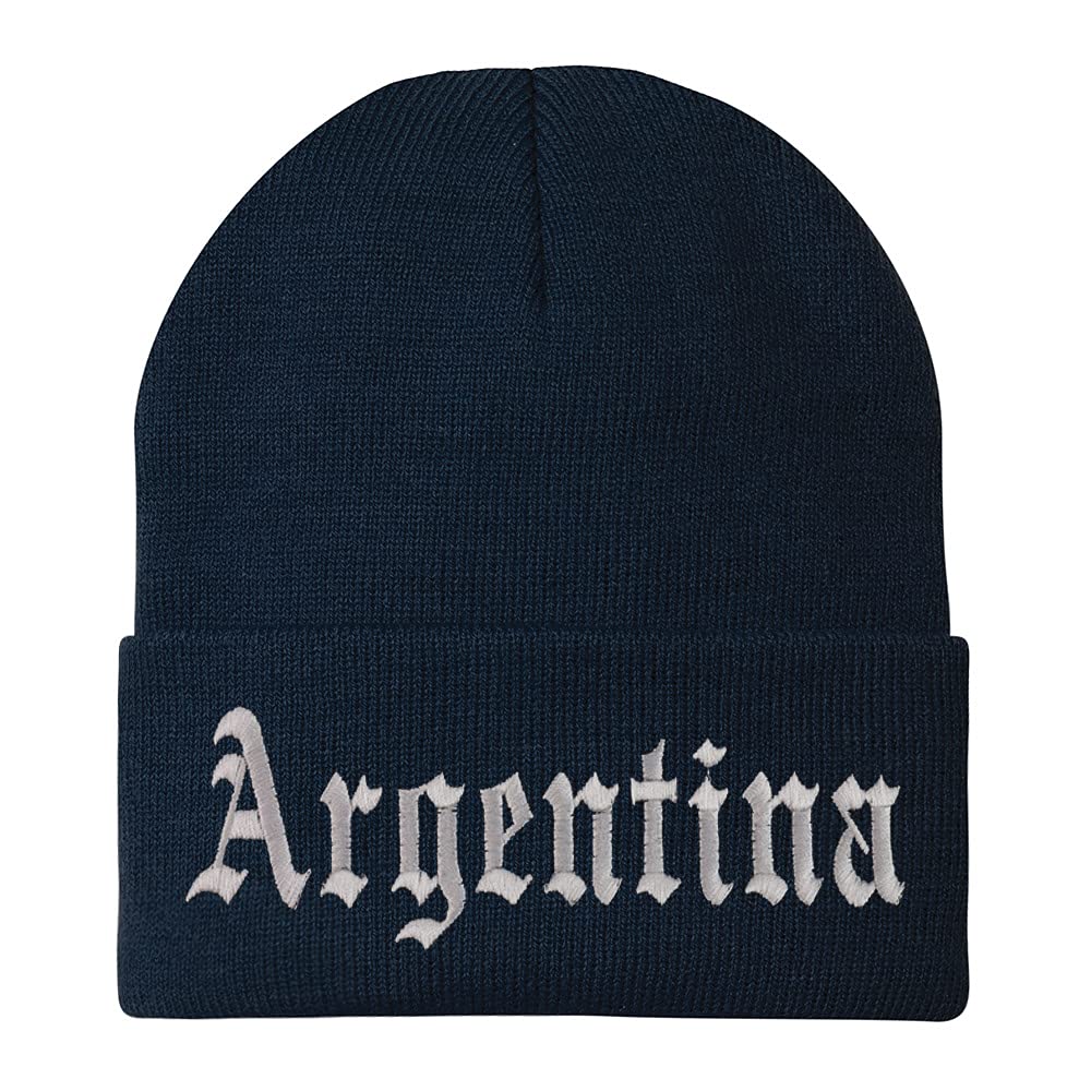 Trendy Apparel Shop Argentina Old English Embroidered Long Cuff Beanie