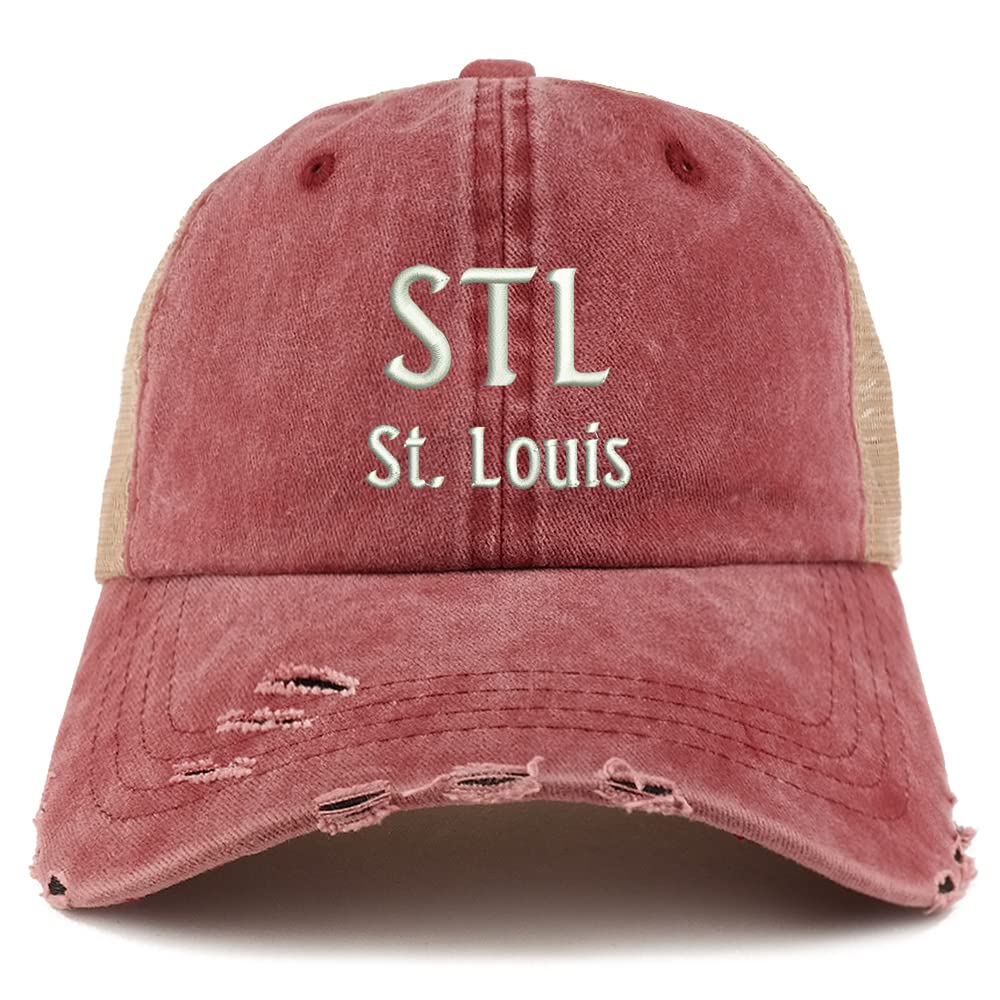 Trendy Apparel Shop STL St. Louis Embroidered Frayed Bill Trucker Mesh Back Cap
