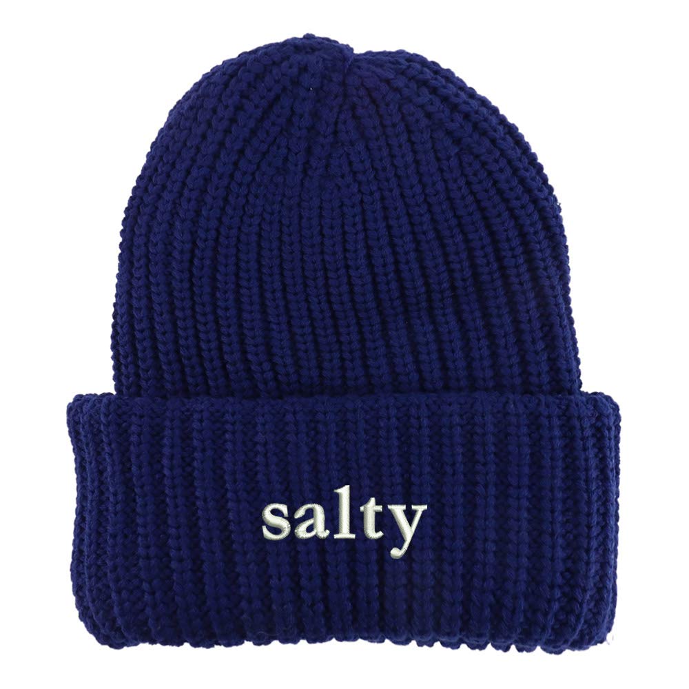 Trendy Apparel Shop Salty Embroidered Long Cuffed Thick Ribbed Knit Beanie